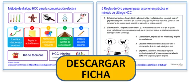 Infografía del Método HCC y 5 Reglas de Oro para una comunicación asertiva efectiva en el liderazgo de equipos.