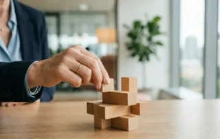 Líder profesional dando feedback negativo constructivo a un empleado en una oficina moderna, mejorando su desempeño laboral.